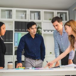 professional business entrepreneur team meeting and brainstorming to startup a corporate project strategy in office, co-worker discussion group of businessman colleague person manager teamwork